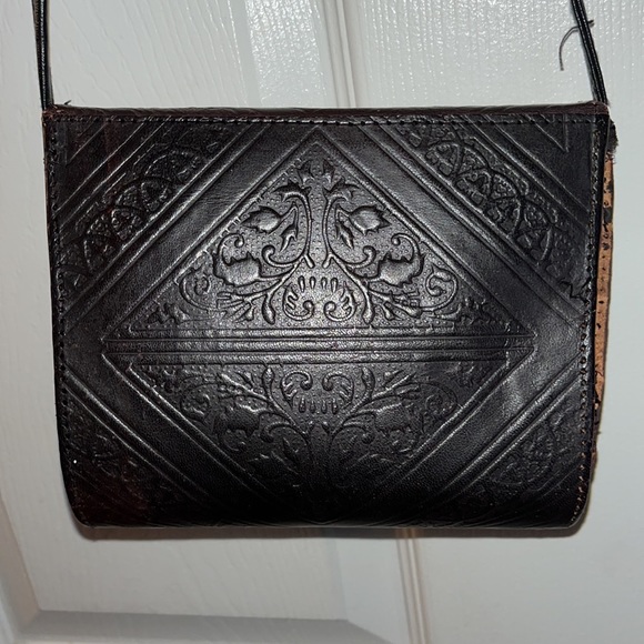🖤Vintage Handmade Moroccan Embossed 100% Black Leather Crossbody Bag Purse🖤 - Picture 3 of 6
